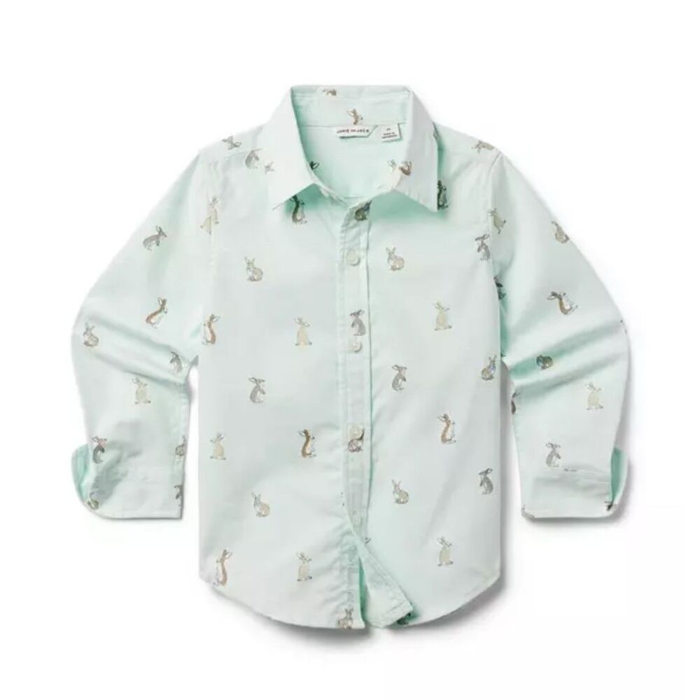 Janie and Jack Bunny Oxford Shirt in Pastel Green Bunny Size 3T